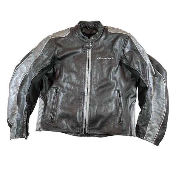 Roshin Leather Motorcycle Jacket Padded Shoulder & Elbow Armor Black Men Sz 3XL - Picture 1 of 8